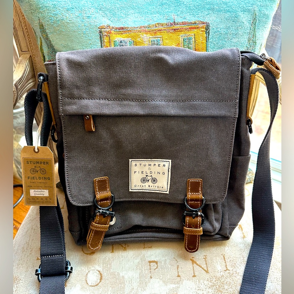 STUMPER & FIELDING LONDON HERITAGE CANVAS GREY MESSENGER BAG - THE LOXLEY NWT